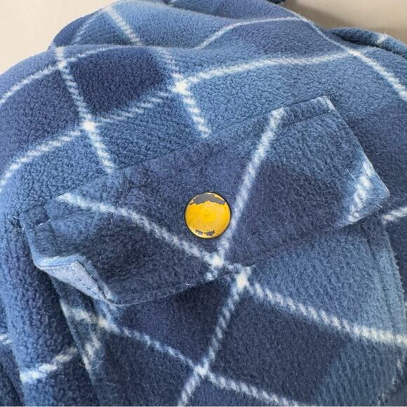 VOYAGER / blue plaid snap button faux fur lined fleece shacket / M - Picture 7 of 9